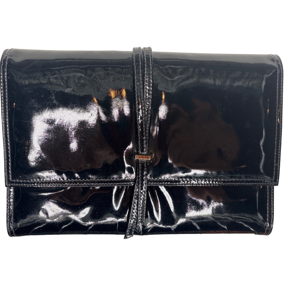 Vintage Jay Herbert New York Black Patent Leather Envelope Clutch Bag Retro Chic